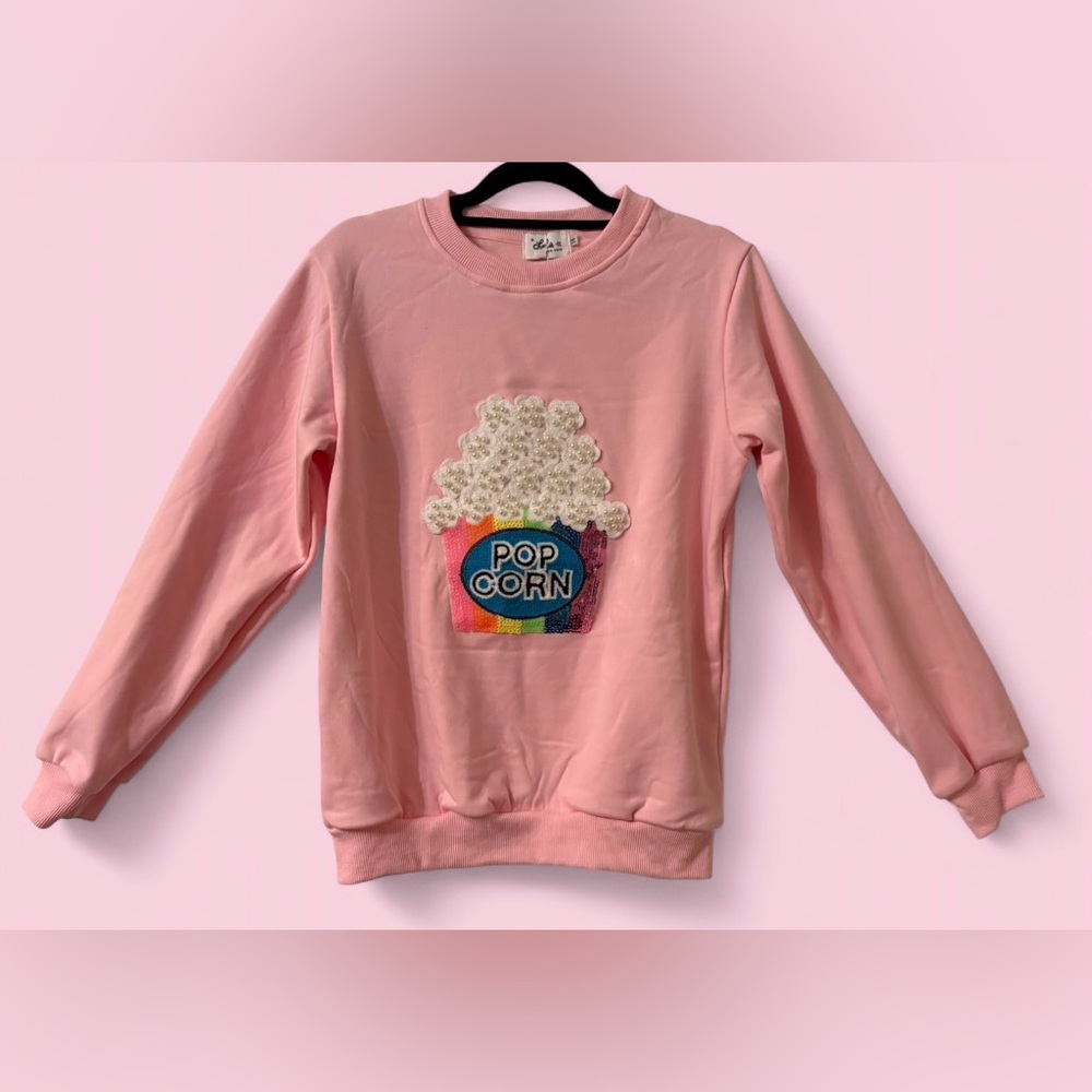 Lola and the Boys Pink Pearl & Sequin Popcorn Sweatshirt | NWT | Girls 14